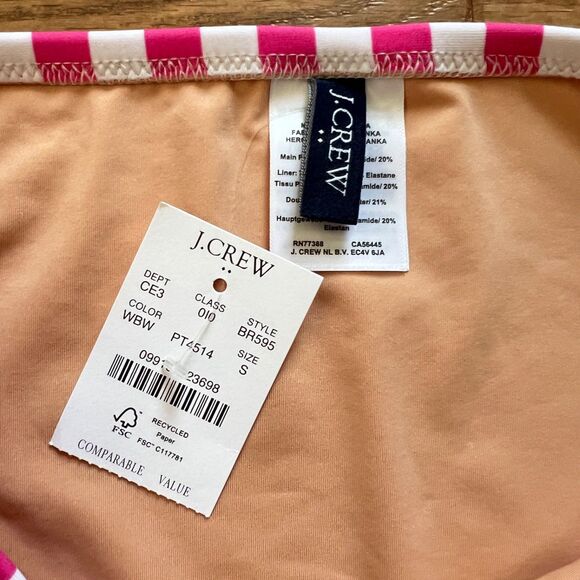 NWT J.Crew Factory Striped Mid-Rise Bikini Bottom Women's Size S Pink/White - Picture 3 of 7